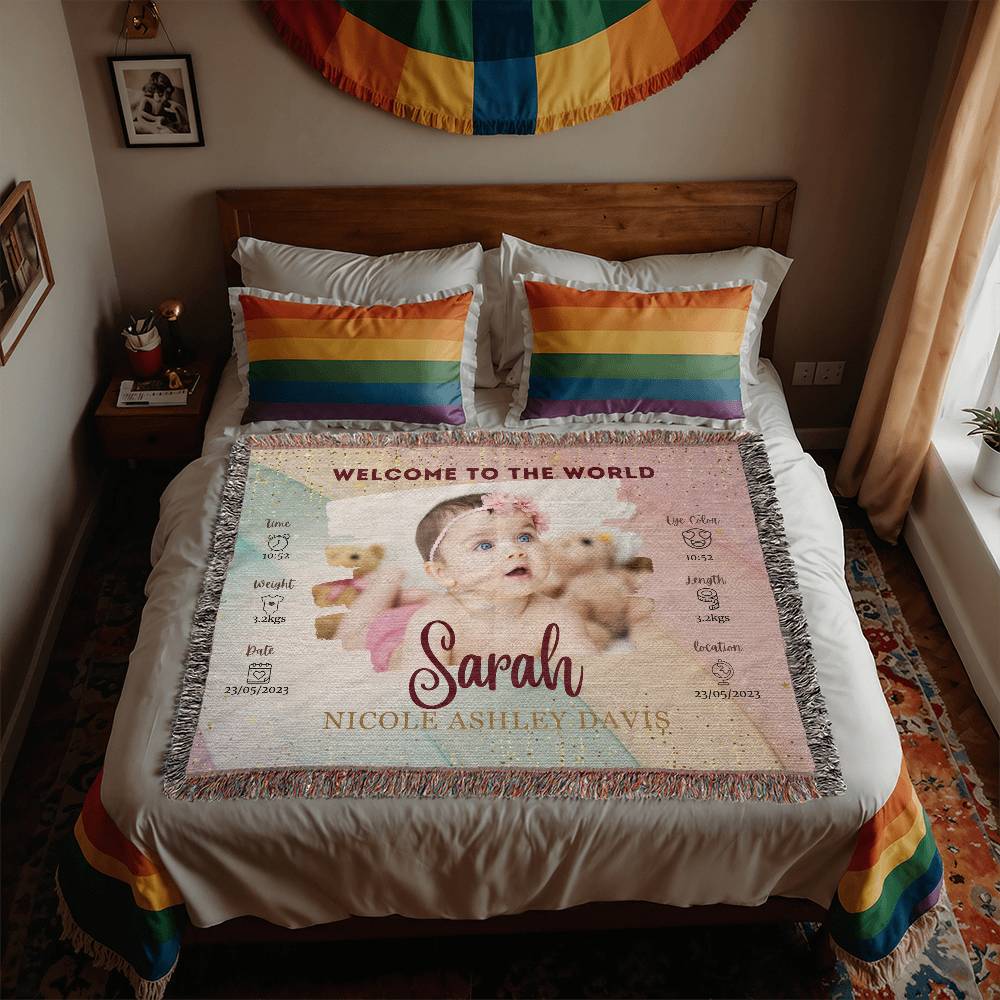 Welcome To The World Baby Woven Heirloom Photo Woven Blanket