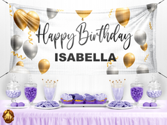 Personalized Celebration Vinyl Banner - Gold & Silver