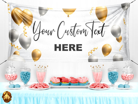 Personalized Celebration Vinyl Banner - Gold & Silver