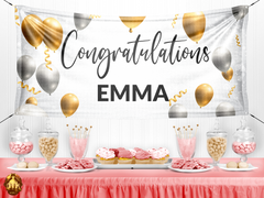 Personalized Celebration Vinyl Banner - Gold & Silver