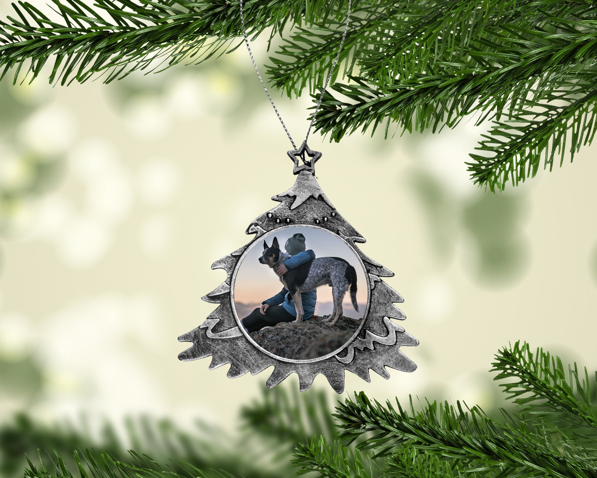 Personalized Antq. Silver Christmas Tree Ornament - Christmas Tree Photo Ornament - Custom Photo Tree Ornament - Add Your Own Photo & Text