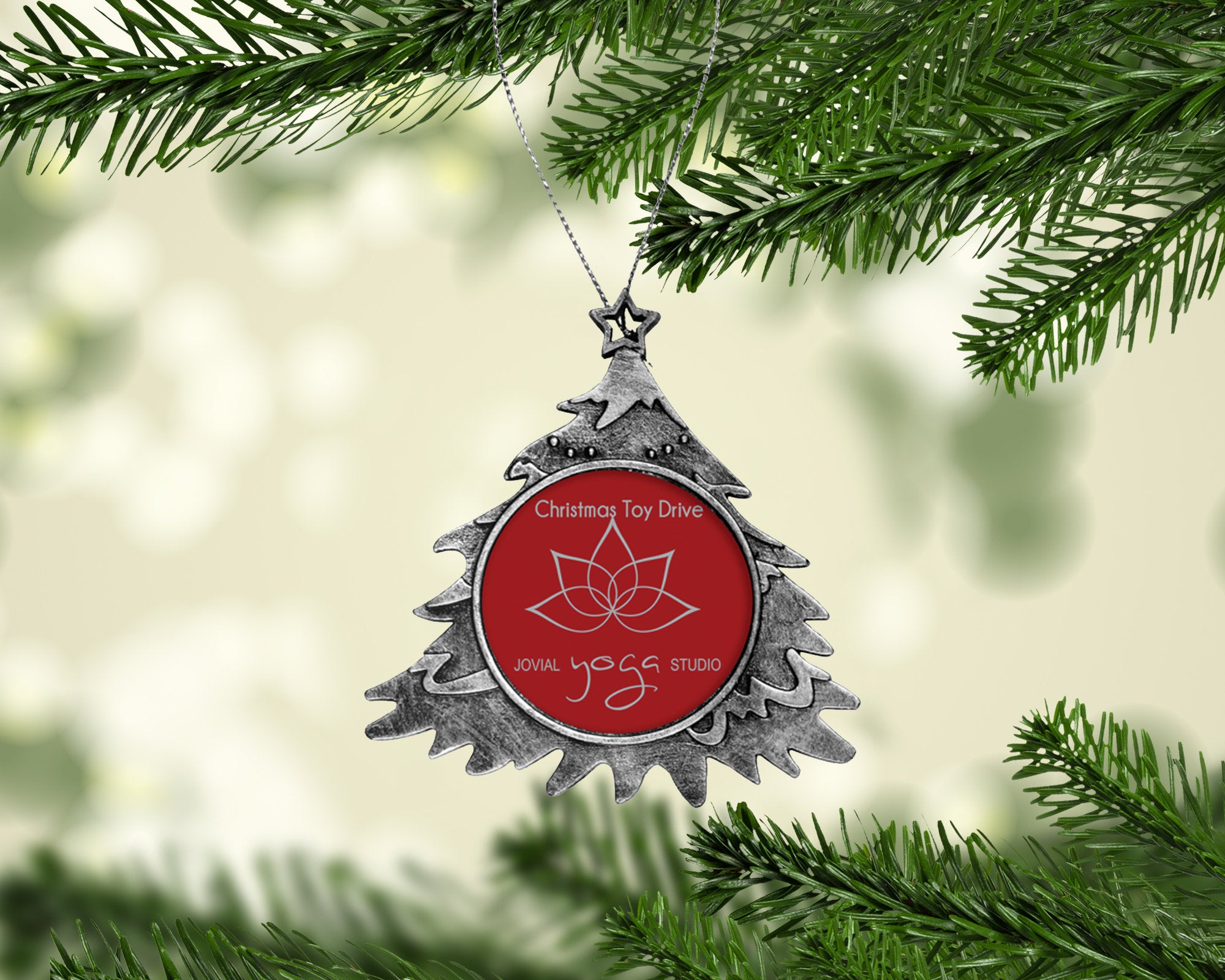 Personalized Antq. Silver Christmas Tree Ornament - Christmas Tree Photo Ornament - Custom Photo Tree Ornament - Add Your Own Photo & Text