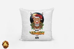 Magic Rudolph Reindeer Black Velvet Pillow - Personalized Rudolph Sequin Pillowcase - Custom Christmas Magic Pillow - Add Your Own Text