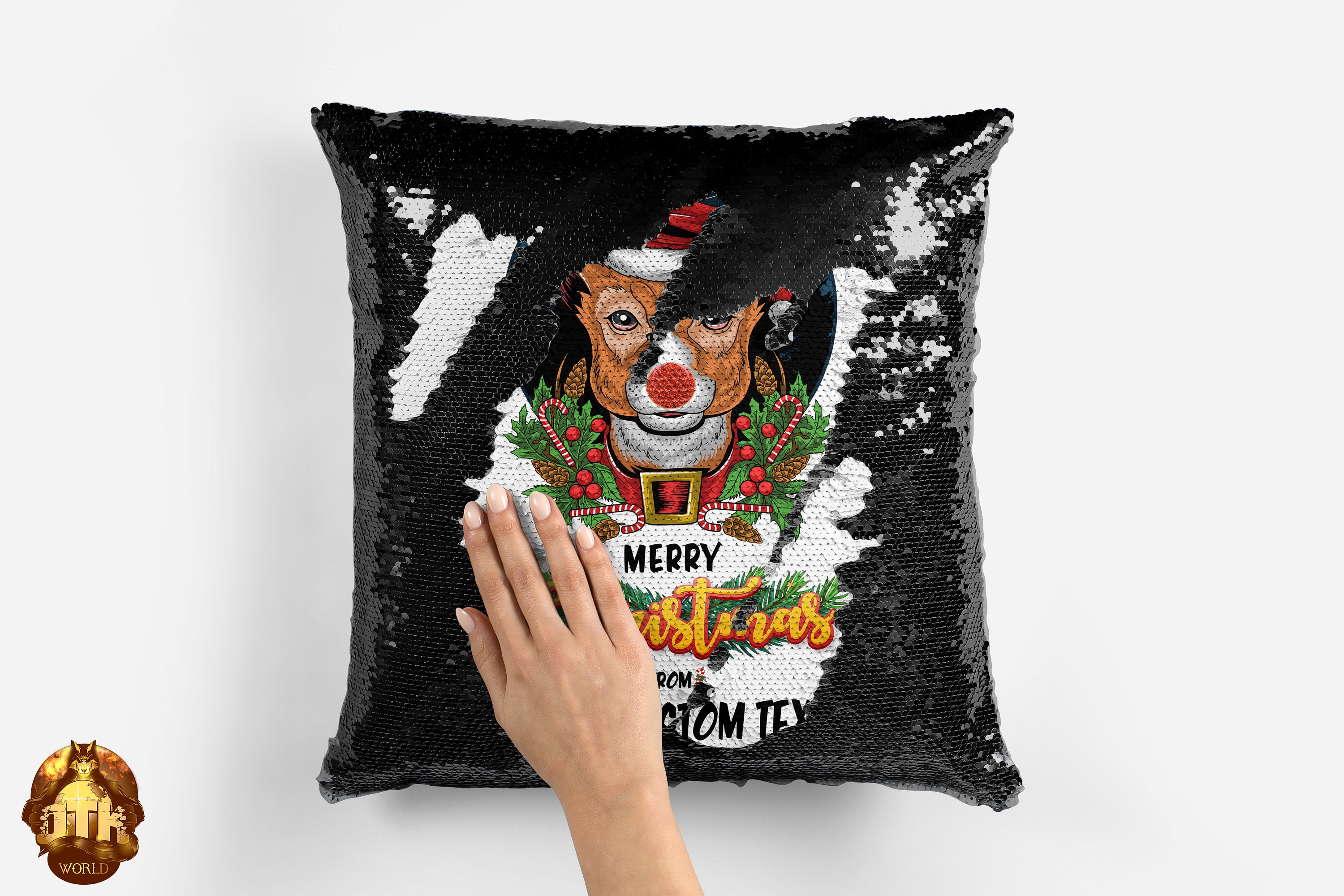 Magic Rudolph Reindeer Black Velvet Pillow - Personalized Rudolph Sequin Pillowcase - Custom Christmas Magic Pillow - Add Your Own Text