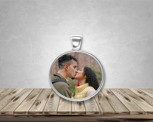 Custom Round Photo Pendant - Personalized Round Photo Charm - Custom Silver Pendant - Personalized Photo Charm - Add Your Own Photo or Text