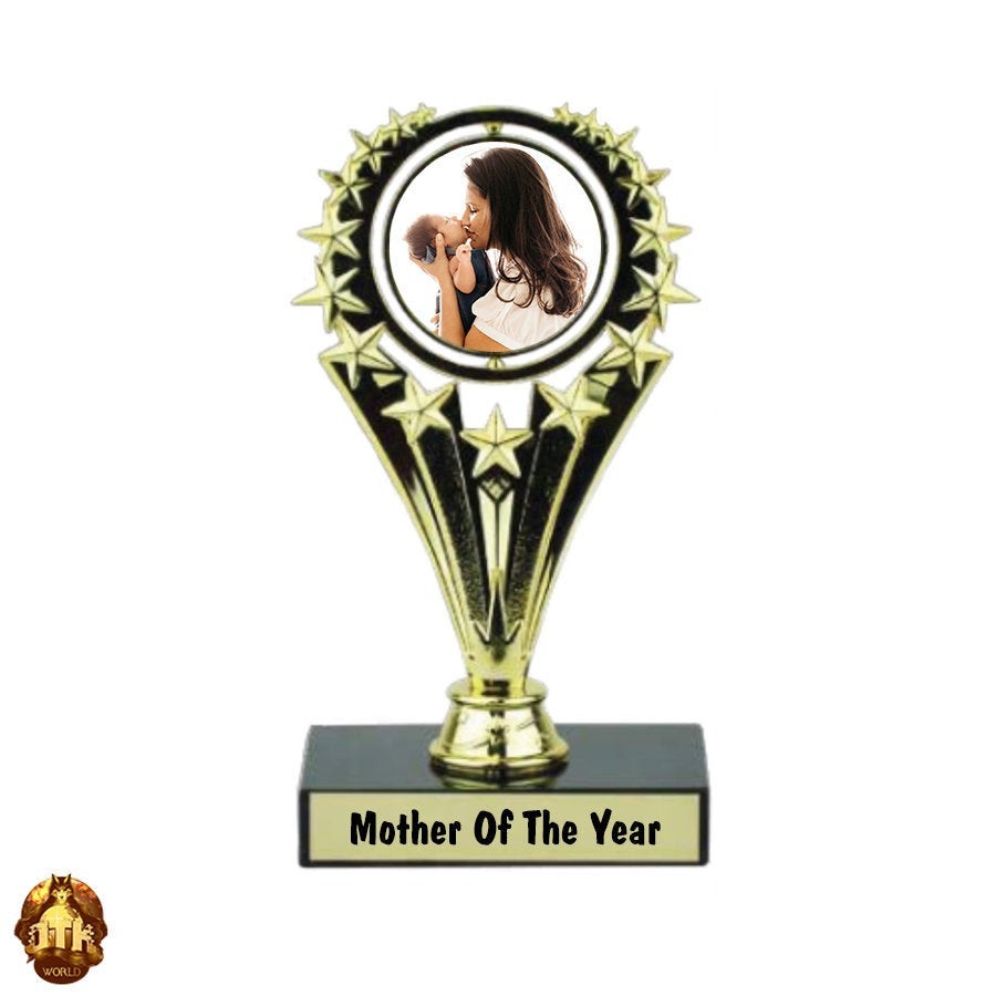 Custom 7.25" Mother Of The Year Photo Spinner Trophy - Personalized Mothers Day Keepsake - Mothers Day Photo Gift -Add Your Own Photo & Text