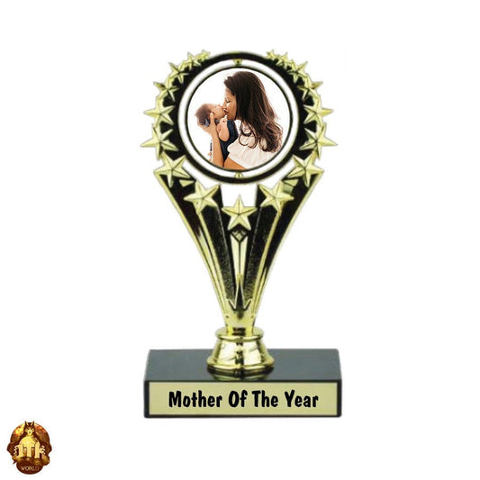 Custom 7.25" Mother Of The Year Photo Spinner Trophy - Personalized Mothers Day Keepsake - Mothers Day Photo Gift -Add Your Own Photo & Text
