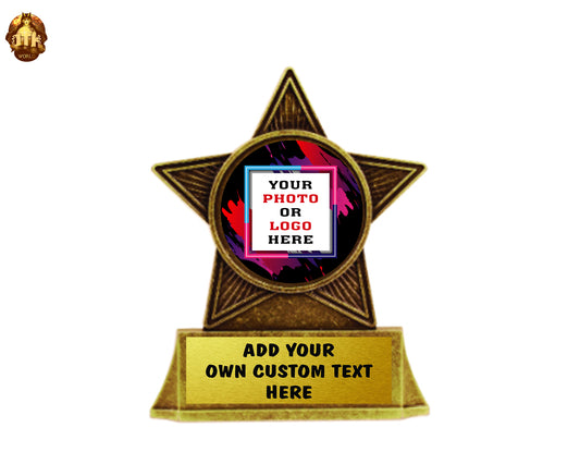 Custom 4.75" Antique Gold Metal Star Photo Trophy