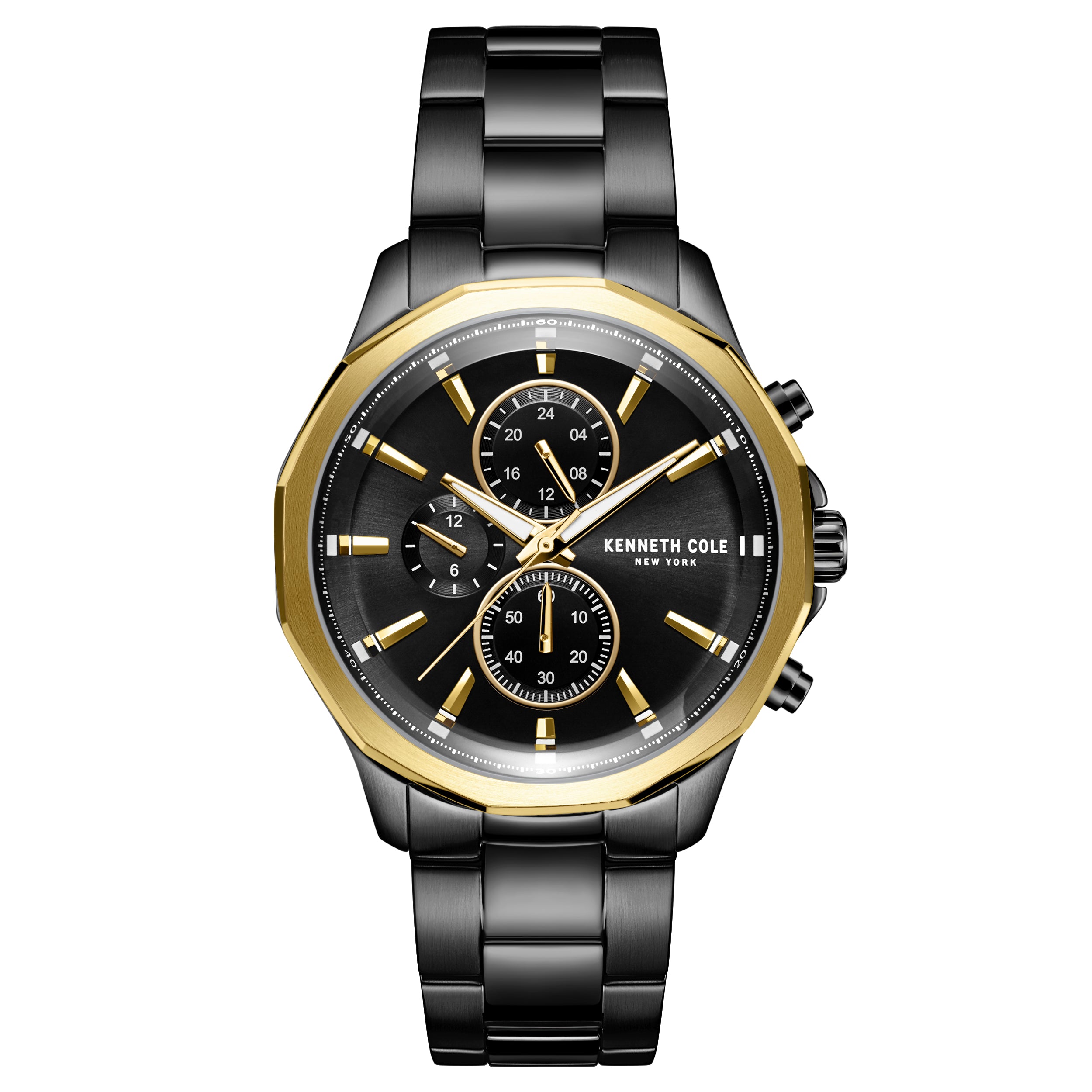 Kenneth Cole - Men's Dress Sport - Black & Gold Stainless Steel Bracelet Watch