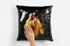Personalized Black Velvet Magic Pillow - Velvet Sequin Pillowcase - Custom Photo Magic Mermaid Pillow - Add Your Own Text, Photo or Logo