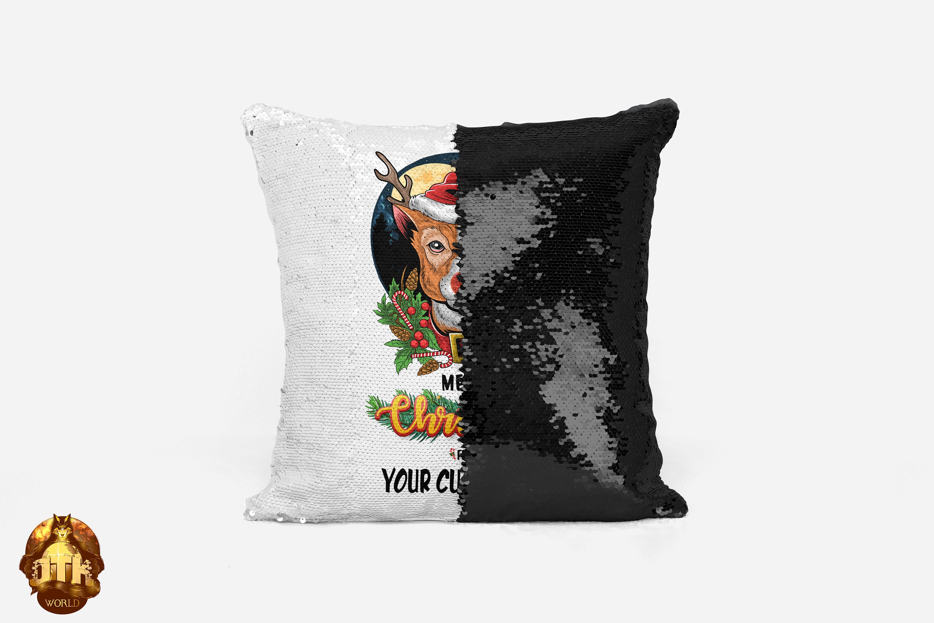 Magic Rudolph Reindeer Black Velvet Pillow - Personalized Rudolph Sequin Pillowcase - Custom Christmas Magic Pillow - Add Your Own Text
