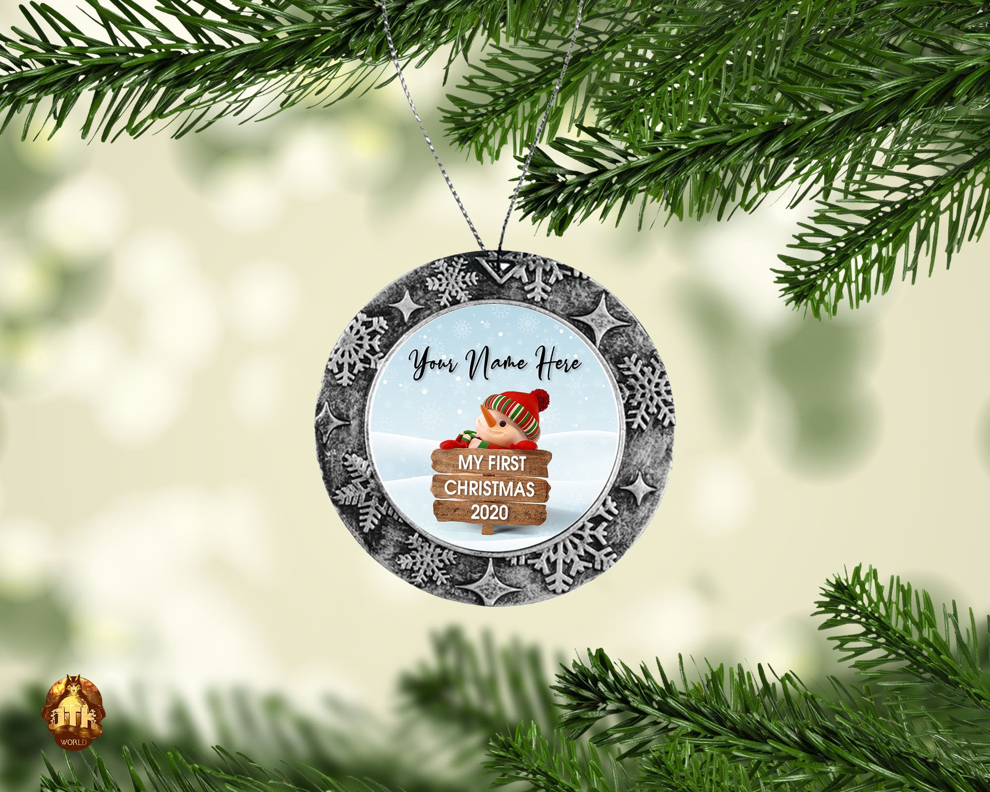 My First Christmas Silver Circle Ornament - Custom Baby Photo Ornament - Baby Christmas Photo Ornament - My First Ornament - Add Your Name