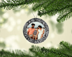 Personalized Christmas Silver Circle Ornament - Christmas Photo Antq. Silver Ornament - Custom Photo Ornament - Add Your Own Photo & Text