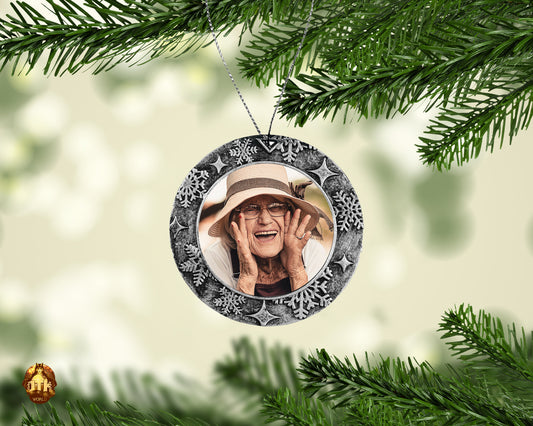 Personalized Christmas Silver Circle Ornament - Christmas Photo Antq. Silver Ornament - Custom Photo Ornament - Add Your Own Photo & Text