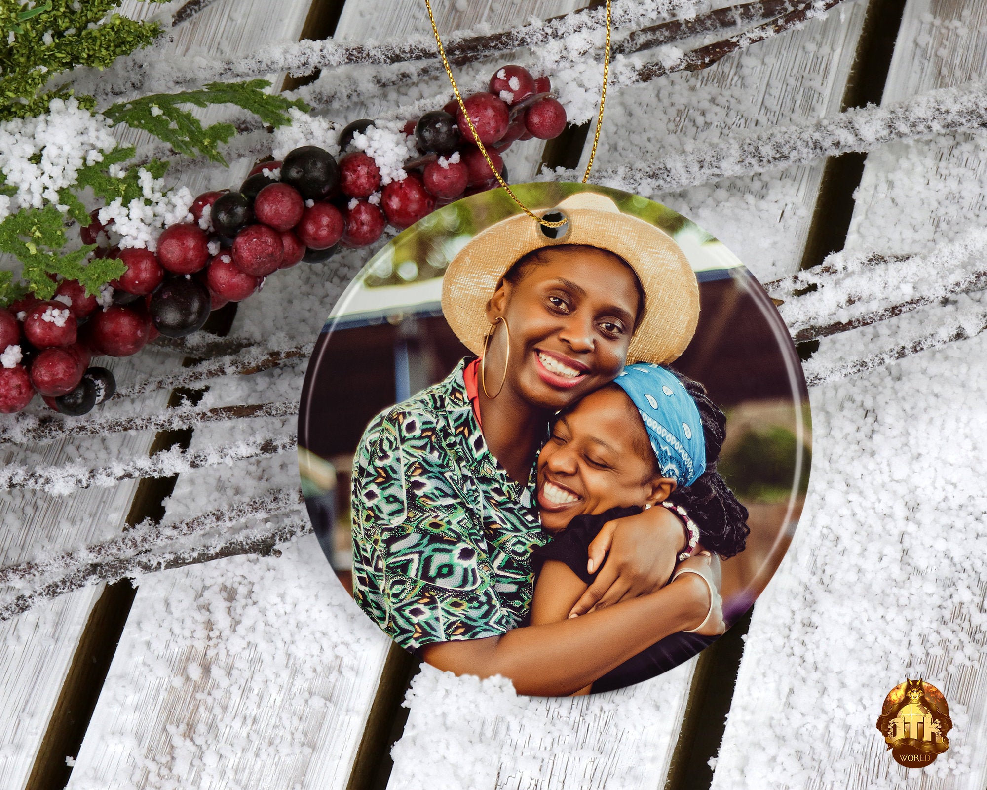 Personalized Ceramic Circle Ornament - Christmas Photo Ceramic Ornament - Custom Ceramic Christmas Ornament - Add Your Own Photo & Text