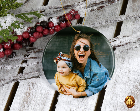 Personalized Ceramic Circle Ornament - Christmas Photo Ceramic Ornament - Custom Ceramic Christmas Ornament - Add Your Own Photo & Text