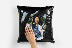 Personalized Black Velvet Magic Pillow - Velvet Sequin Pillowcase - Custom Photo Magic Mermaid Pillow - Add Your Own Text, Photo or Logo