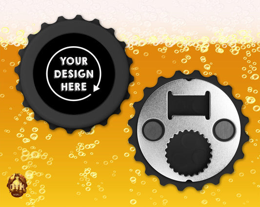 Personalized 3&quot; Bottle-Cap Shaped Opener - Custom Black Magnetic Bottle Opener - Personalized Photo Bottle Opener - Add Your Photo & Text