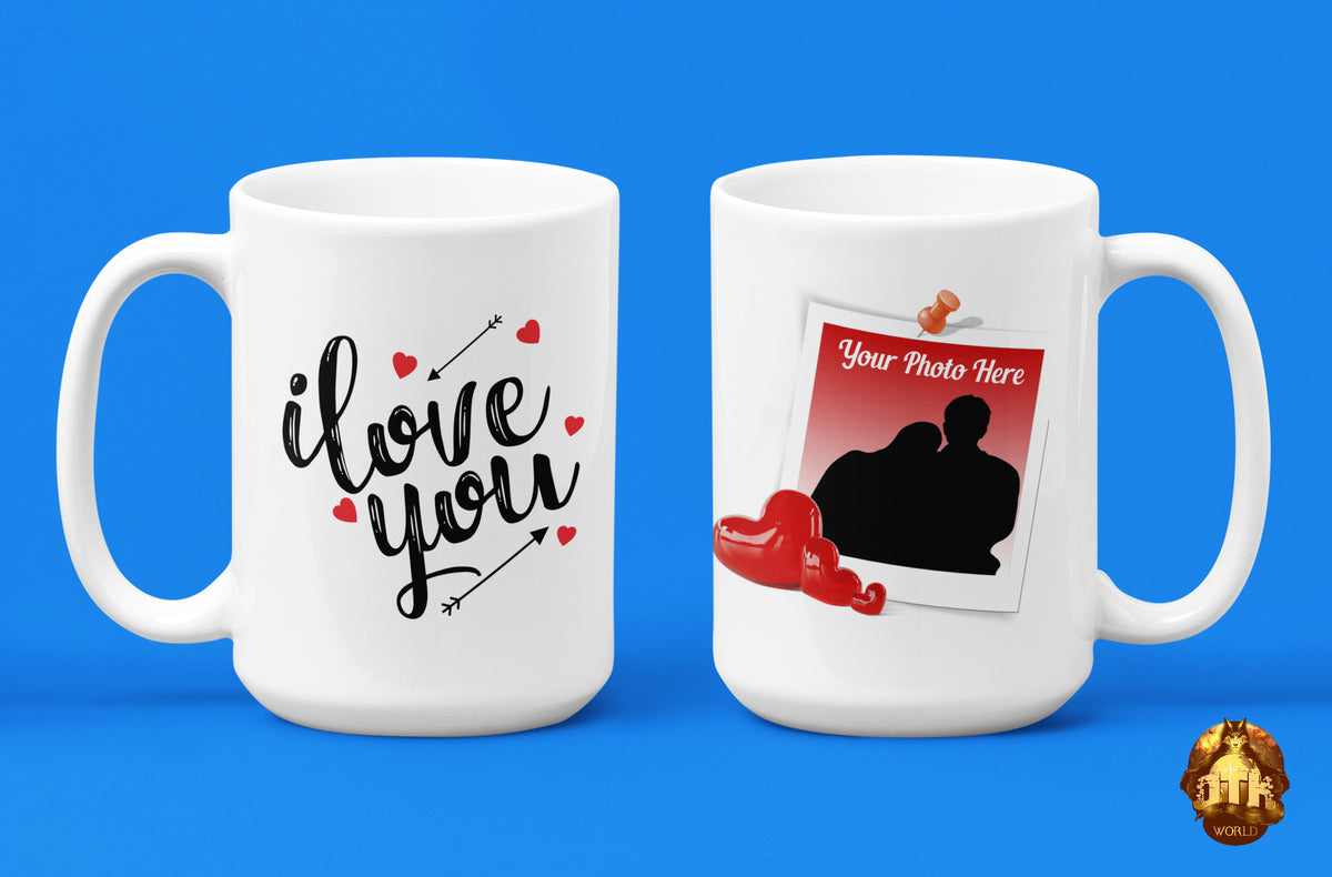 Custom I Love You Photo Frame Mug - Custom Picture Mug - Valentines Heart Photo Mug - I Love You Mug - Valentines Love Mug - Heart Mug