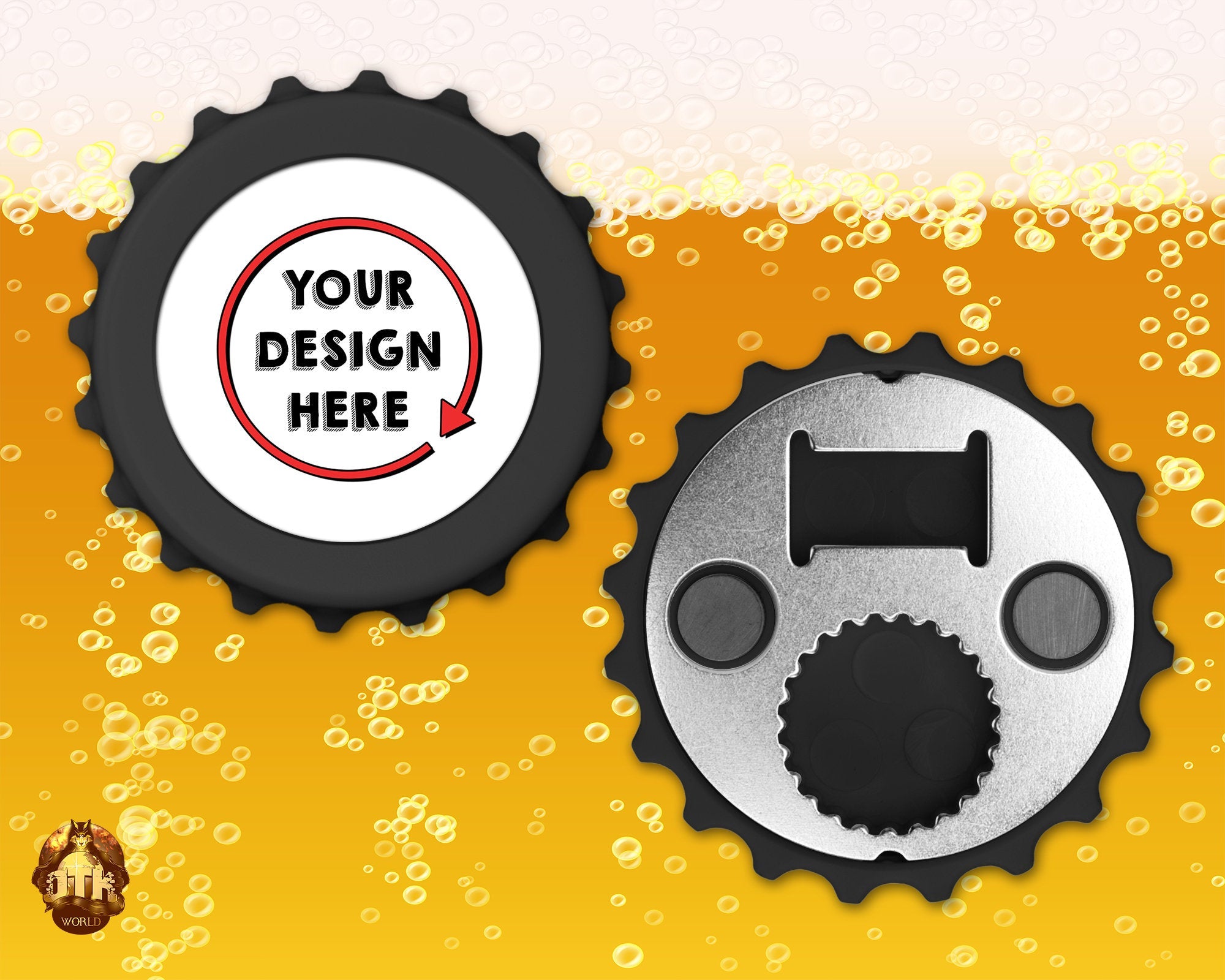Personalized 3&quot; Bottle-Cap Shaped Opener - Custom Black Magnetic Bottle Opener - Personalized Photo Bottle Opener - Add Your Photo & Text