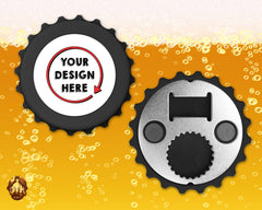 Personalized 3&quot; Bottle-Cap Shaped Opener - Custom Black Magnetic Bottle Opener - Personalized Photo Bottle Opener - Add Your Photo & Text