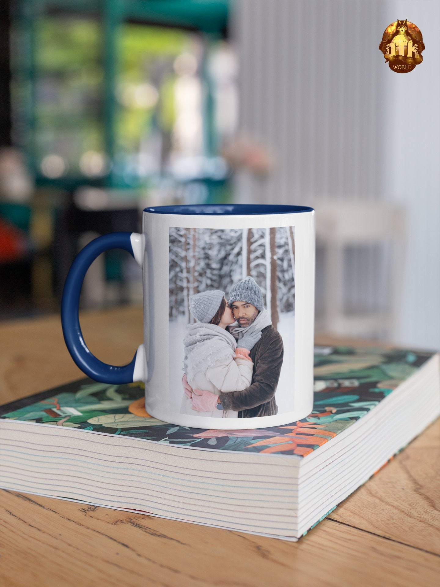 Custom 15oz Blue & White Premium Mug - Personalized Blue Mug - 15oz Blue Two Tone Coffee Mug - Custom Photo Mug -Add Your Own Photo and Text