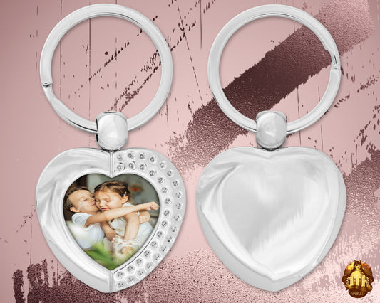 Custom Heart Photo Keychain - Personalized Metal Heart Keychain - Picture Keychain -  Sliver Metal Heart Keychain - Add Your Photo & Text