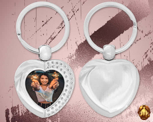 Custom Heart Photo Keychain - Personalized Metal Heart Keychain - Picture Keychain -  Sliver Metal Heart Keychain - Add Your Photo & Text