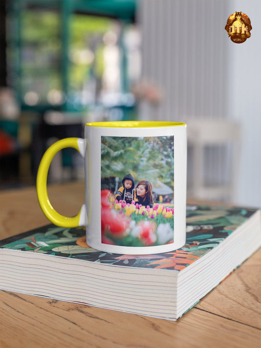 Custom 15oz Yellow & White Premium Mug - Personalized Yellow Mug - 15oz Two Tone Coffee Mug - Custom Photo Mug -Add Your Own Photo and Text