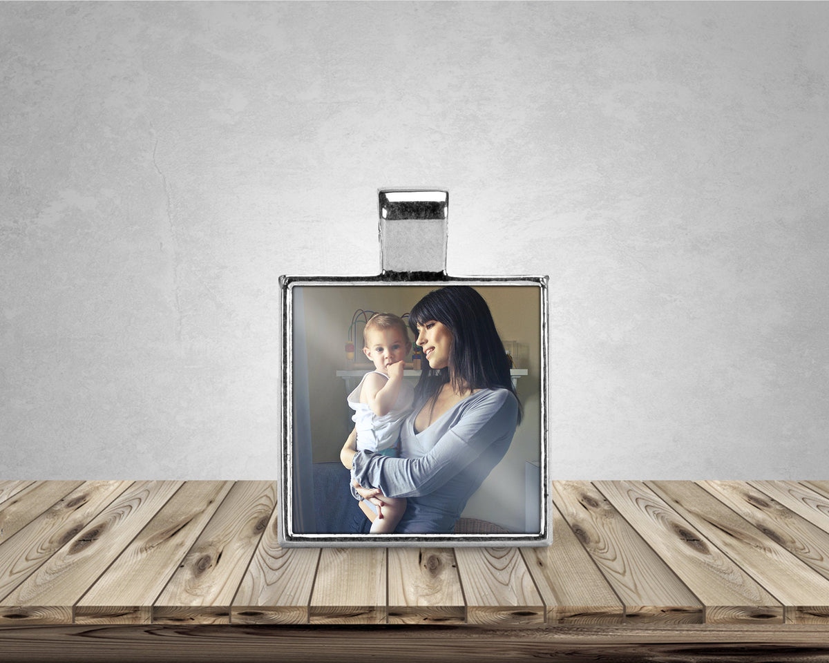 Custom Square Photo Pendant - Personalized Square Photo Charm - Custom Silver Pendant - Personalized Photo Charm -Add Your Own Photo or Text