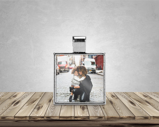 Custom Square Photo Pendant - Personalized Square Photo Charm - Custom Silver Pendant - Personalized Photo Charm -Add Your Own Photo or Text