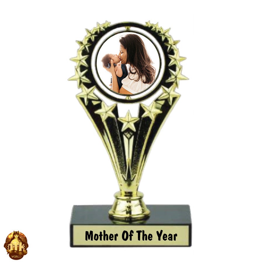 Custom 7.25&quot; Mother Of The Year Photo Spinner Trophy - Personalized Mothers Day Keepsake - Mothers Day Photo Gift -Add Your Own Photo & Text